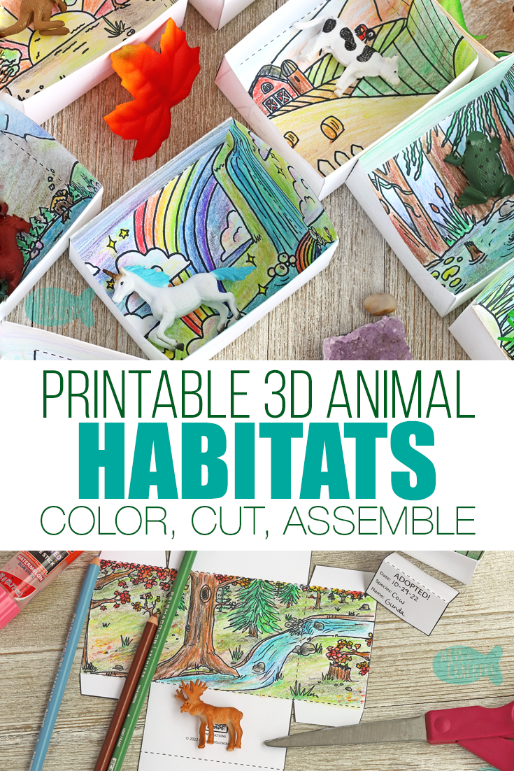 printable 3d box diorama — animal habitat craft